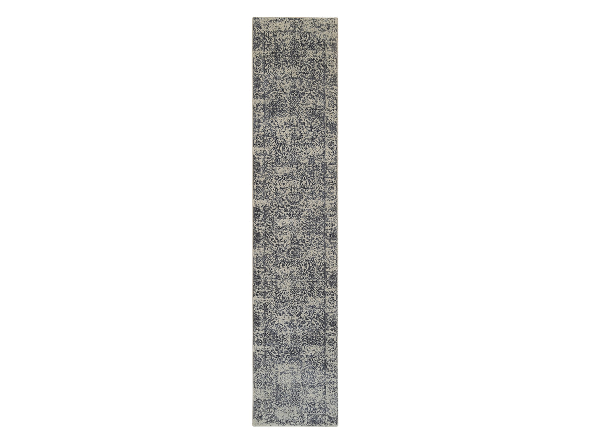 Modern / Contemporary hand-knotted wool/silk runner in Gray, 2'7" x 12'2" — SKU O063515