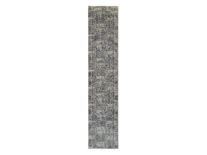 Grey 2'7" x 12'2" Modern / Contemporary Handloom Wool/Silk Rug - Sku: O063515
