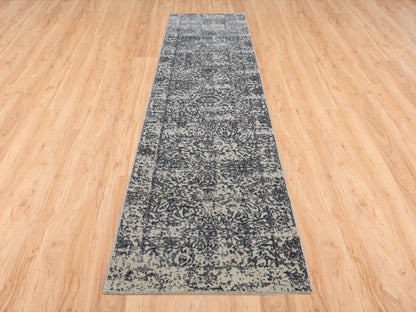 Grey 2'7" x 12'2" Modern / Contemporary Handloom Wool/Silk Rug - Sku: O063515