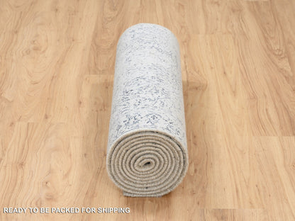 Grey 2'7" x 12'2" Modern / Contemporary Handloom Wool/Silk Rug - Sku: O063515