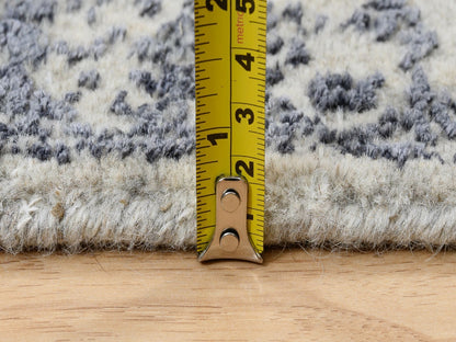 Grey 2'7" x 12'2" Modern / Contemporary Handloom Wool/Silk Rug - Sku: O063515