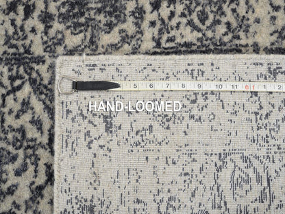 Grey 2'7" x 12'2" Modern / Contemporary Handloom Wool/Silk Rug - Sku: O063515