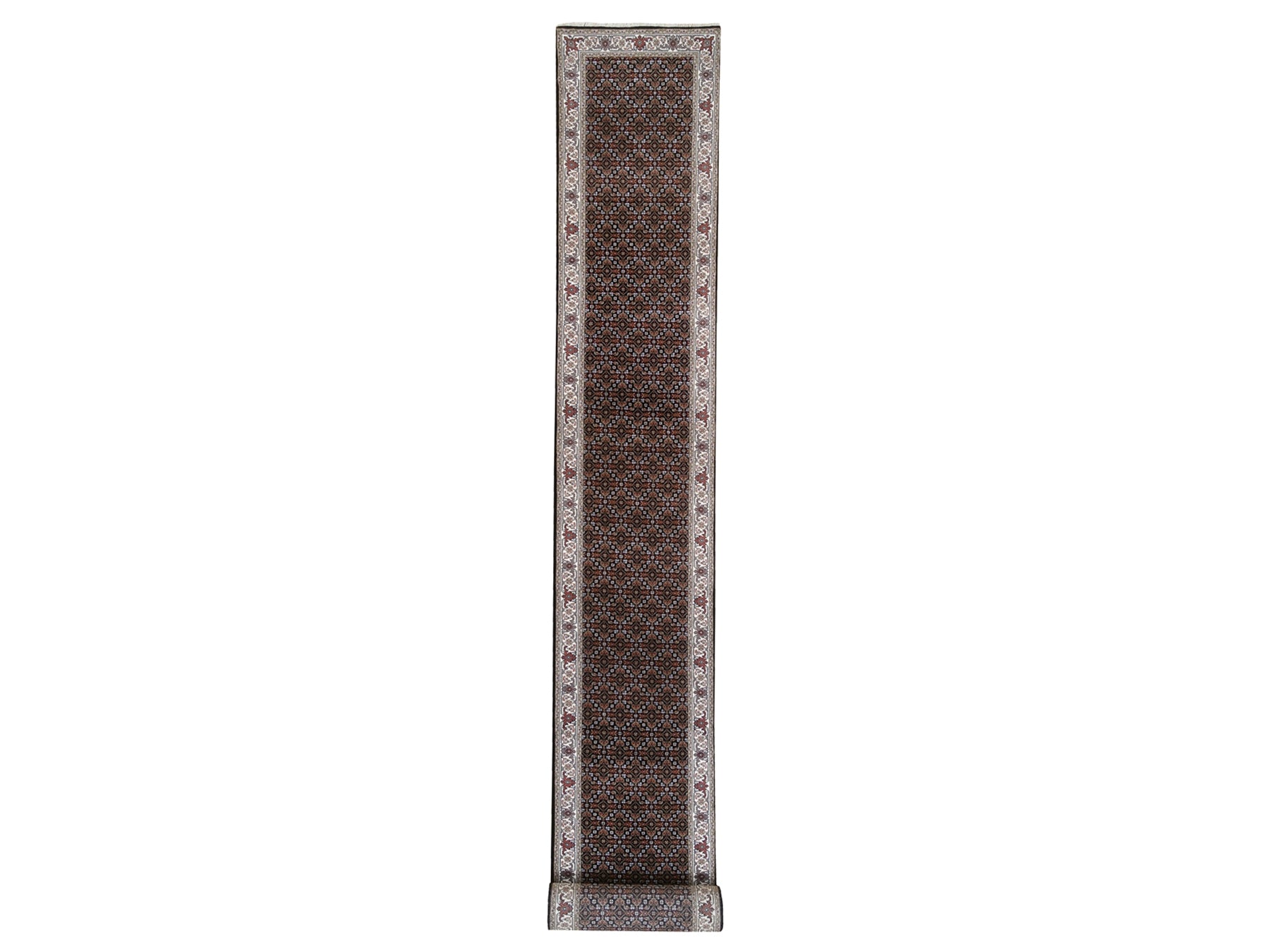 Herati Fine Oriental hand-knotted wool runner in Black & Ivory, 2'5" x 20' — SKU O063530