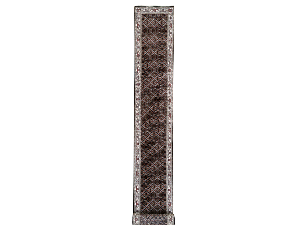 Herati Fine Oriental hand-knotted wool runner in Black & Ivory, 2'5" x 20' — SKU O063530
