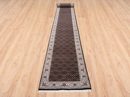 Herati Fine Oriental hand-knotted wool runner in Black & Ivory, 2'5" x 20' — SKU O063530 (view 2)
