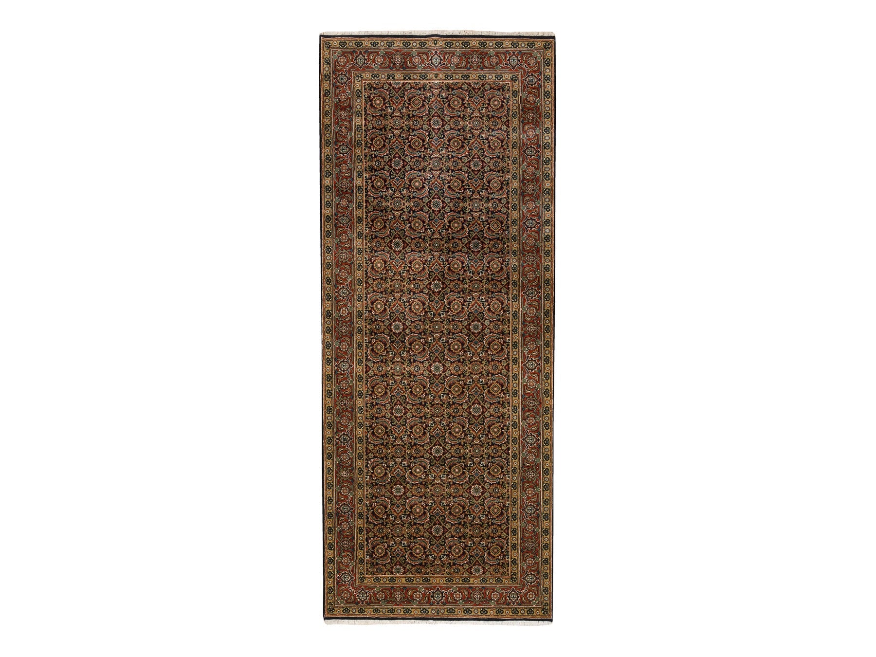 Herati Fine Oriental hand-knotted wool runner in Black & Red, 4' x 10'1" — SKU O063540
