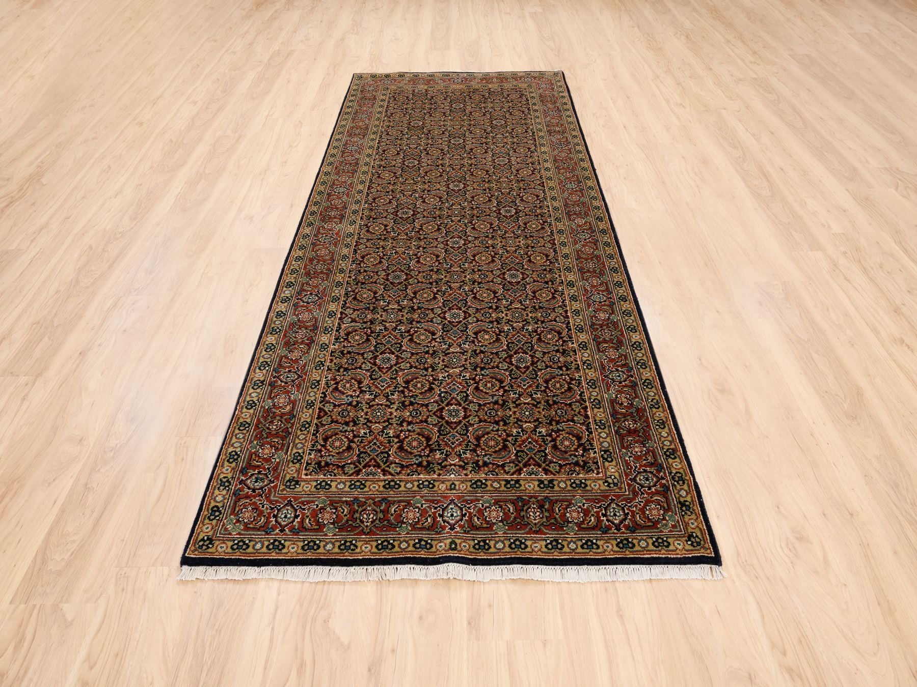 Herati Fine Oriental hand-knotted wool runner in Black & Red, 4' x 10'1" — SKU O063540 (view 2)
