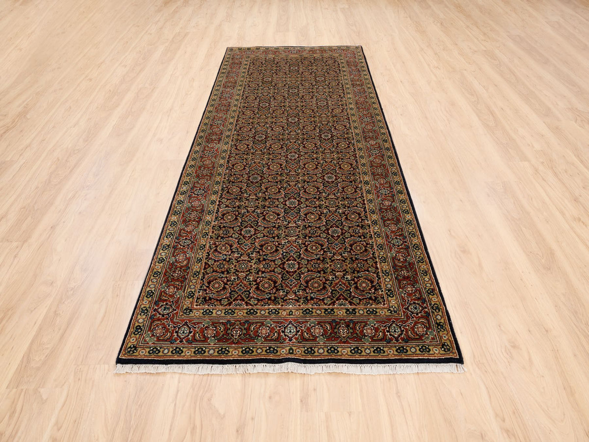 Herati Fine Oriental hand-knotted wool runner in Black & Red, 4' x 10'1" — SKU O063540 (view 2)