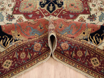 Ivory 10'1" x 15'9" Heriz Hand knotted Wool Rug - Sku: O063549