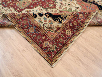 Ivory 10'1" x 15'9" Heriz Hand knotted Wool Rug - Sku: O063549