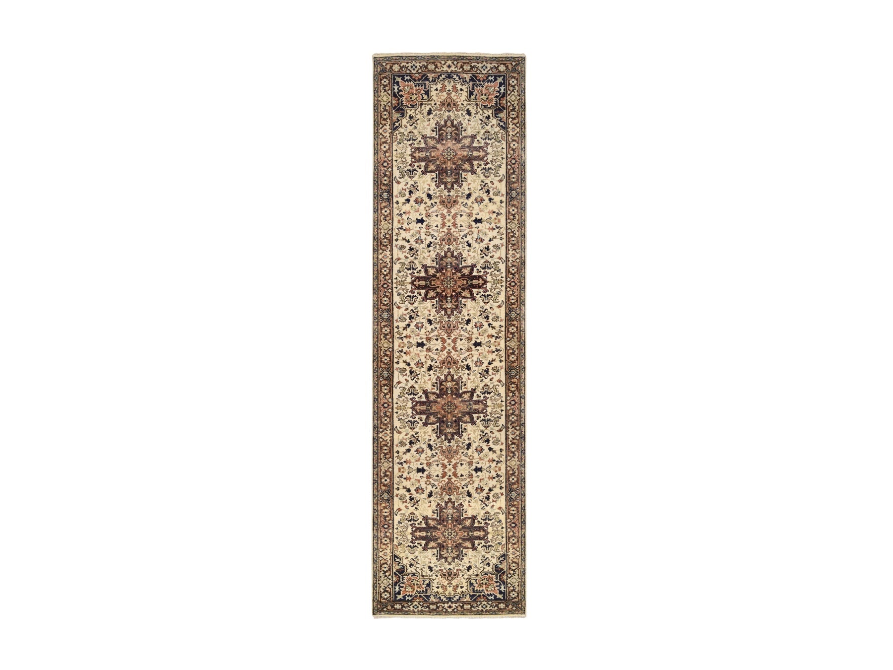 Heriz Heriz hand-knotted wool runner in Beige & Black, 2'7" x 10'3" — SKU O063588