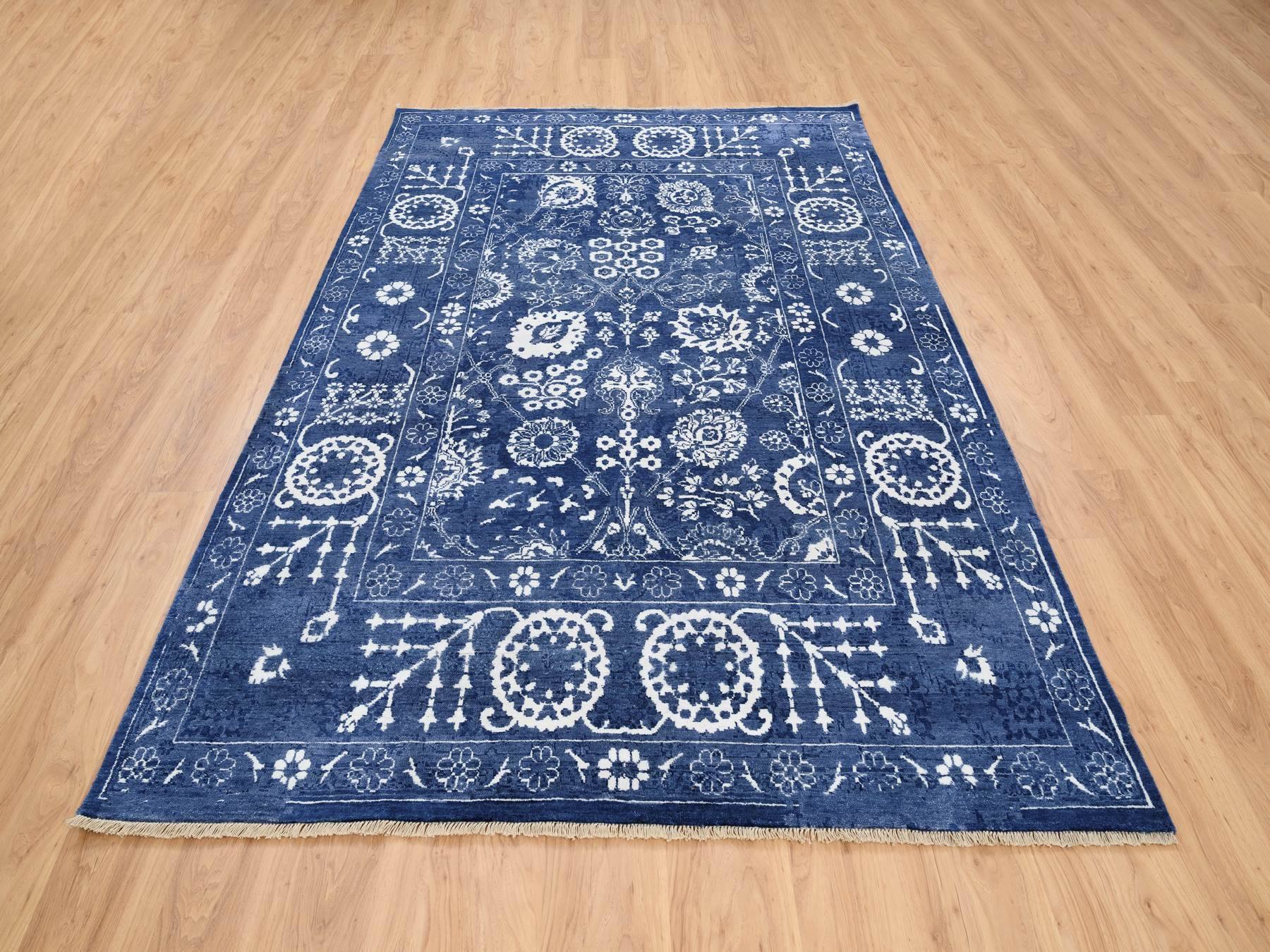 Tabriz Transitional hand-knotted wool/silk rug in Blue, 6' x 8'10" — SKU O063603 (view 2)