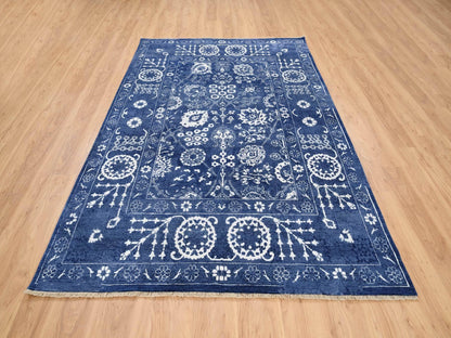 Tabriz Transitional hand-knotted wool/silk rug in Blue, 6' x 8'10" — SKU O063603 (view 2)