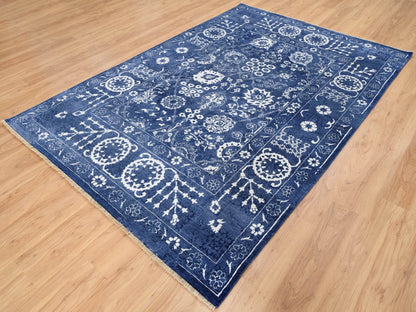 Tabriz Transitional hand-knotted wool/silk rug in Blue, 6' x 8'10" — SKU O063603 (view 3)