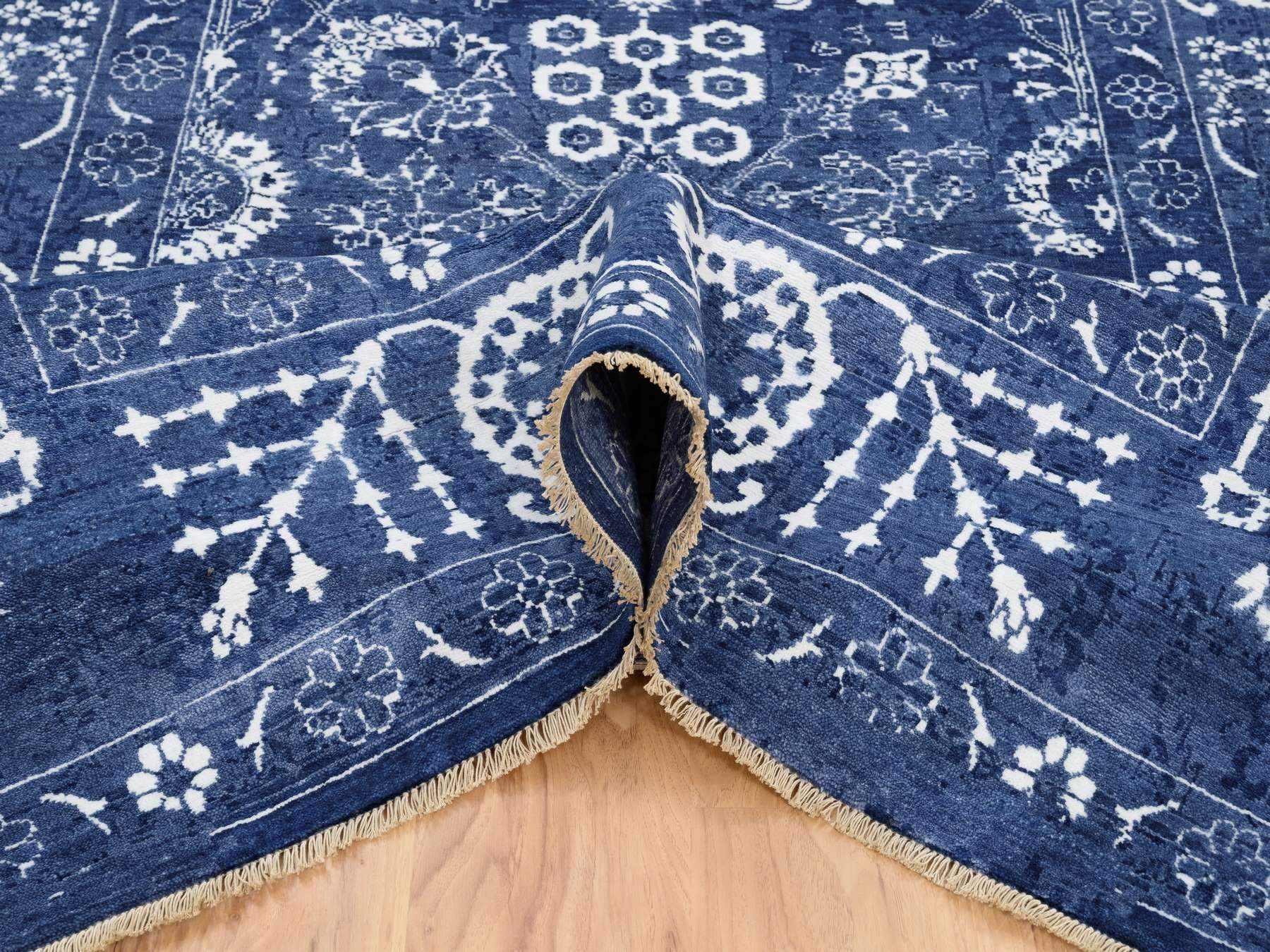Tabriz Transitional hand-knotted wool/silk rug in Blue, 6' x 8'10" — SKU O063603 (view 5)