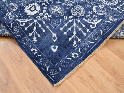 Tabriz Transitional hand-knotted wool/silk rug in Blue, 6' x 8'10" — SKU O063603 (view 6)