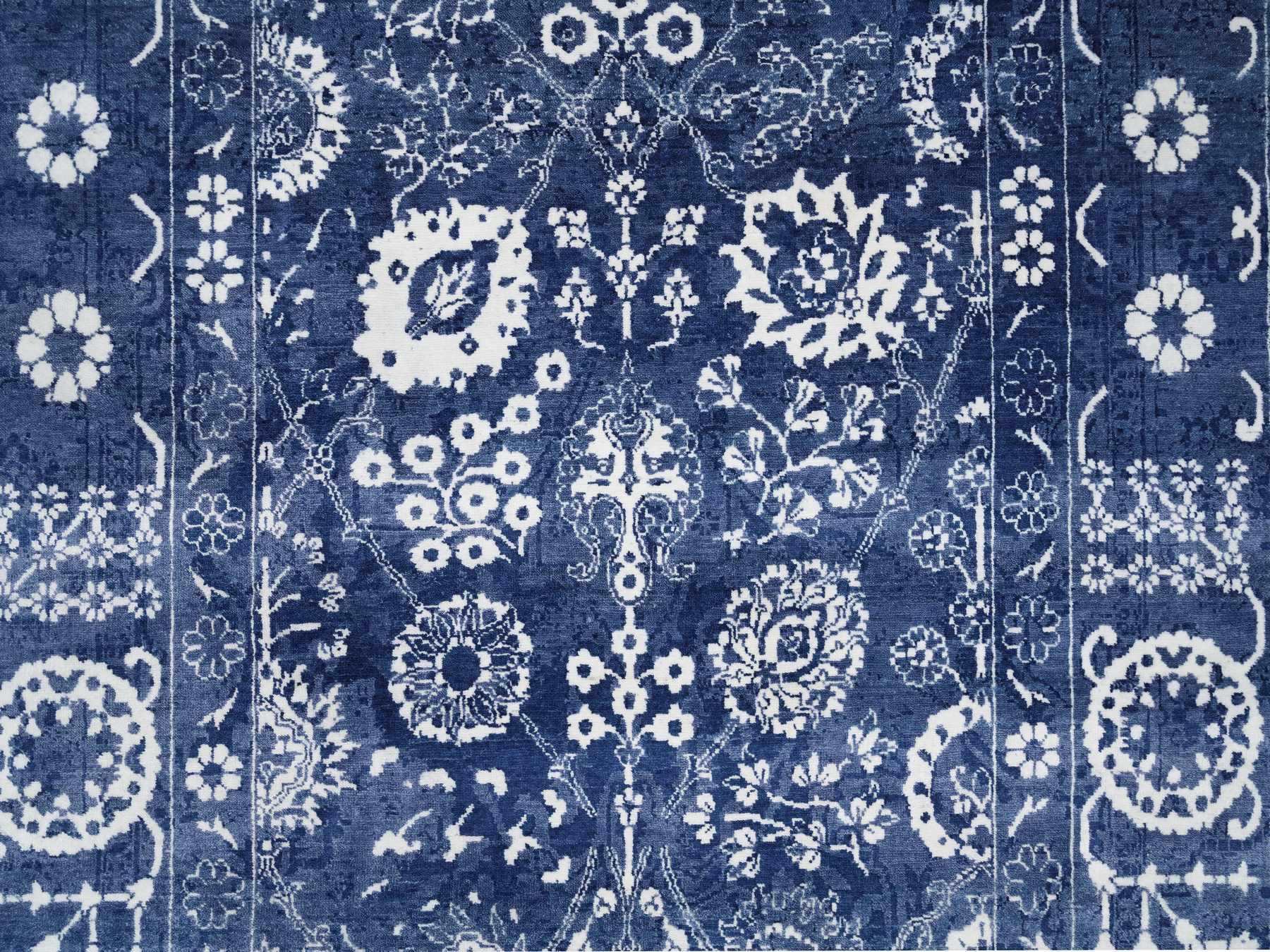 Tabriz Transitional hand-knotted wool/silk rug in Blue, 6' x 8'10" — SKU O063603 (view 8)