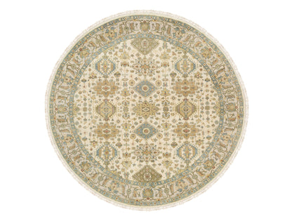 Ivory 8'10" x 8'10" Heriz Hand knotted Wool Rug - Sku: O063631