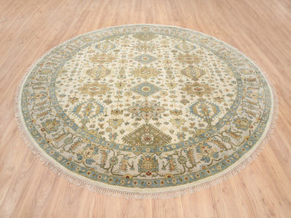 Ivory 8'10" x 8'10" Heriz Hand knotted Wool Rug - Sku: O063631