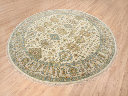 Ivory 8'10" x 8'10" Heriz Hand knotted Wool Rug - Sku: O063631