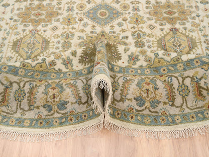 Ivory 8'10" x 8'10" Heriz Hand knotted Wool Rug - Sku: O063631