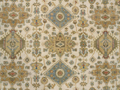 Ivory 8'10" x 8'10" Heriz Hand knotted Wool Rug - Sku: O063631
