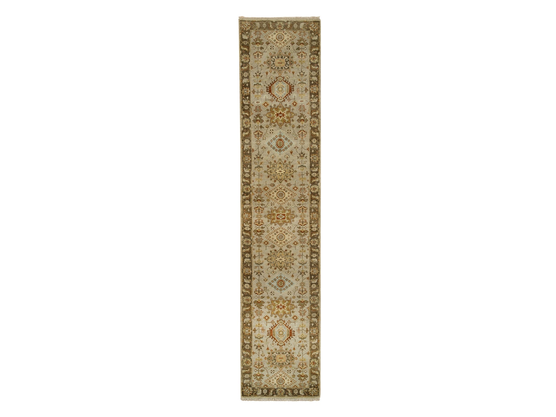 Tribal Heriz hand-knotted wool runner in Gray & Brown, 2'7" x 12'1" — SKU O063634