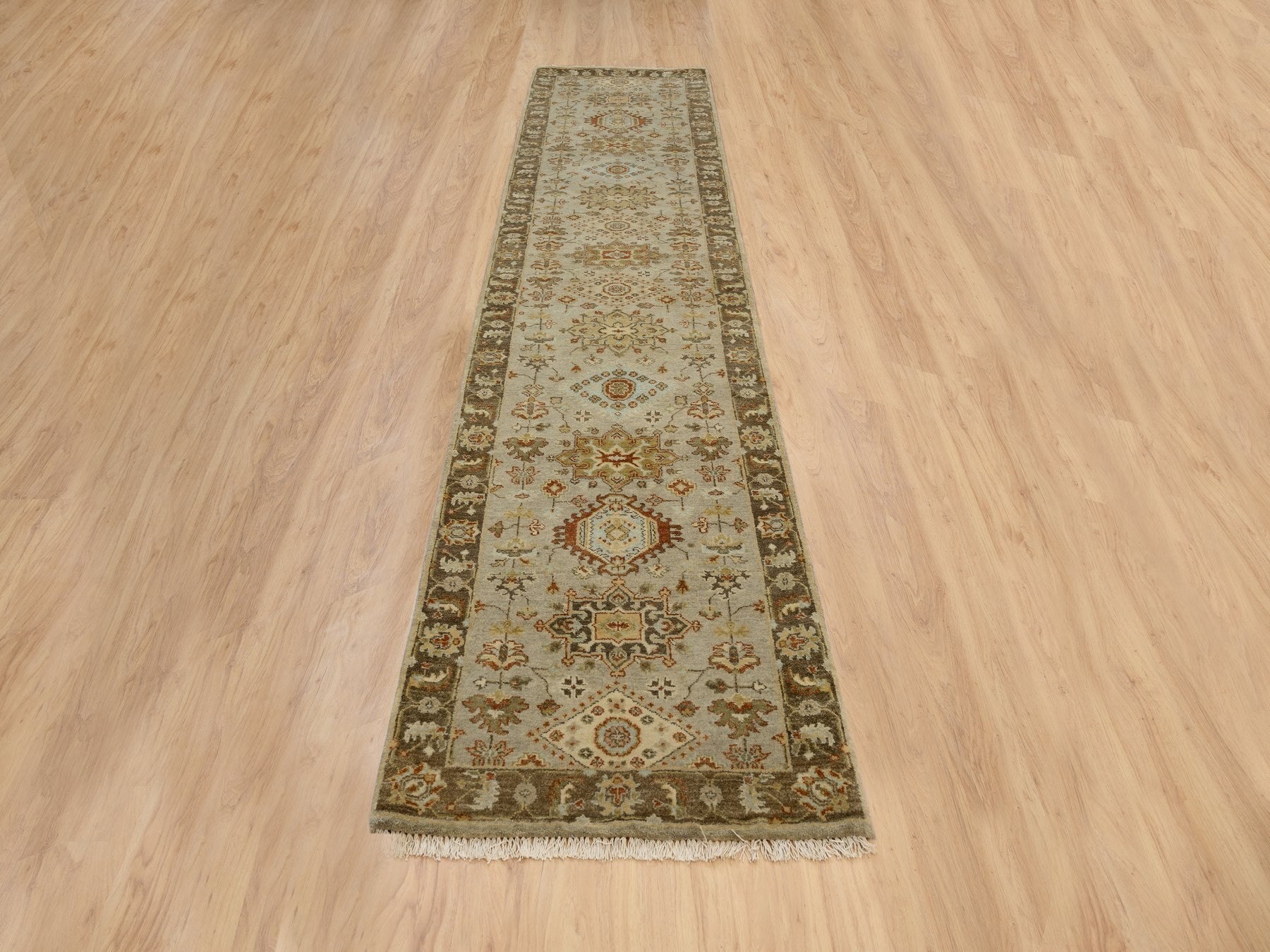 Tribal Heriz hand-knotted wool runner in Gray & Brown, 2'7" x 12'1" — SKU O063634 (view 2)