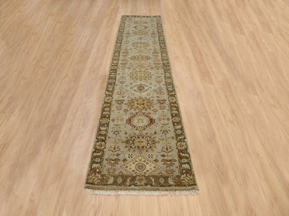 Grey 2'7" x 12'1" Traditional Hand knotted Wool Rug - Sku: O063634