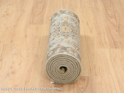 Grey 2'7" x 12'1" Traditional Hand knotted Wool Rug - Sku: O063634