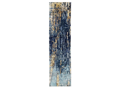 Modern / Contemporary hand-knotted wool/silk runner in Blue, 2'6" x 10' — SKU O063666