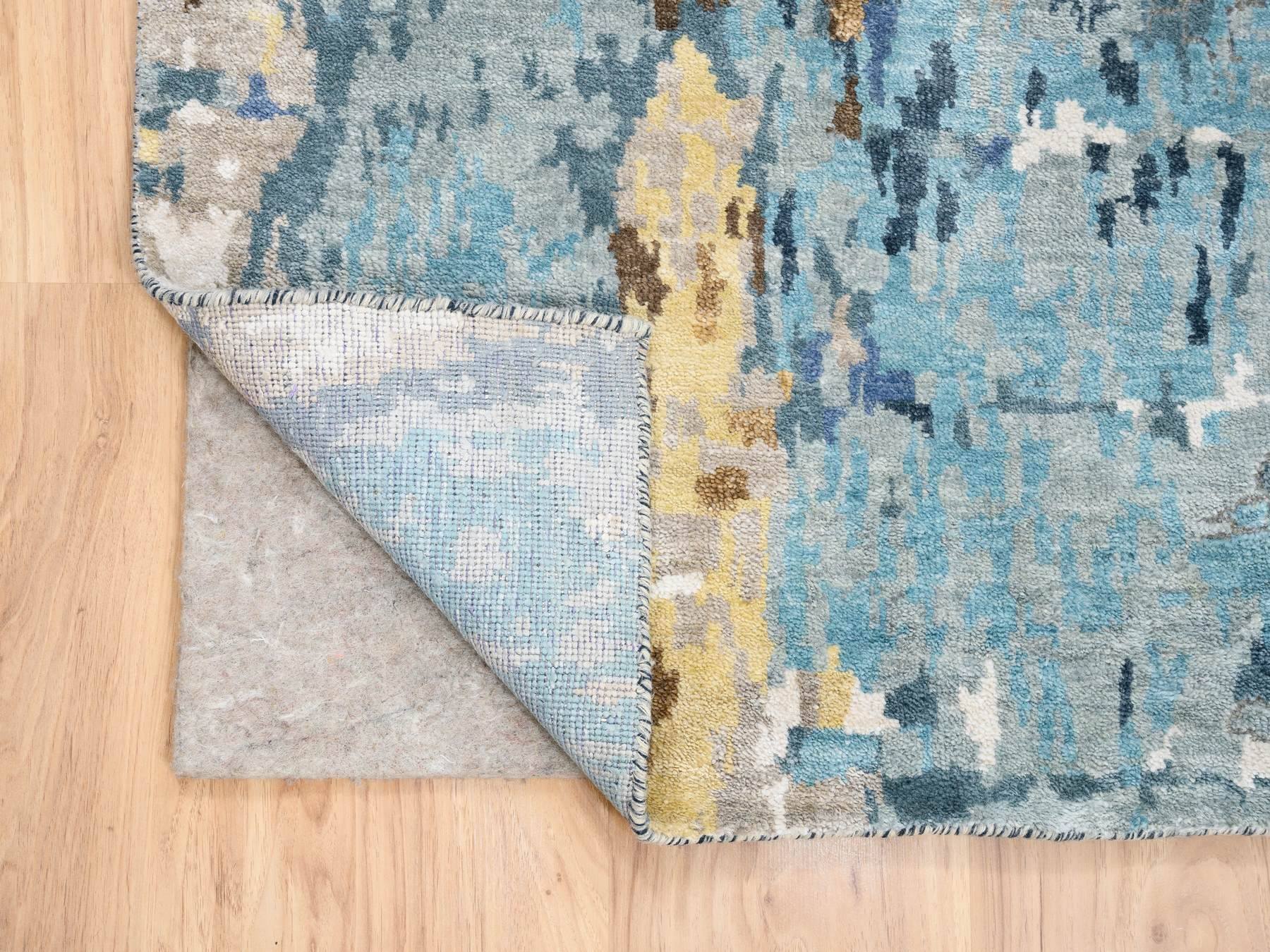Modern / Contemporary hand-knotted wool/silk runner in Blue, 2'6" x 10' — SKU O063666 (view 3)