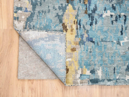 Modern / Contemporary hand-knotted wool/silk runner in Blue, 2'6" x 10' — SKU O063666 (view 3)