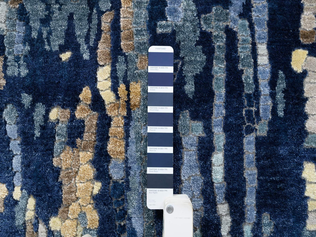 Modern / Contemporary hand-knotted wool/silk runner in Blue, 2'6" x 10' — SKU O063666 (view 4)