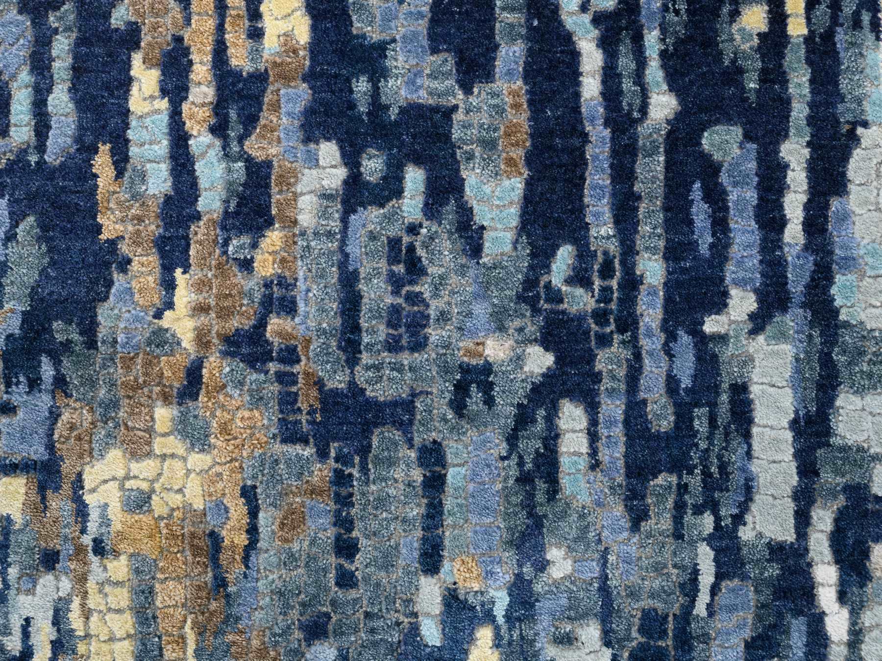 Modern / Contemporary hand-knotted wool/silk runner in Blue, 2'6" x 10' — SKU O063666 (view 5)