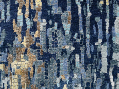 Modern / Contemporary hand-knotted wool/silk runner in Blue, 2'6" x 10' — SKU O063666 (view 5)