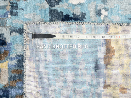 Modern / Contemporary hand-knotted wool/silk runner in Blue, 2'6" x 10' — SKU O063666 (view 8)