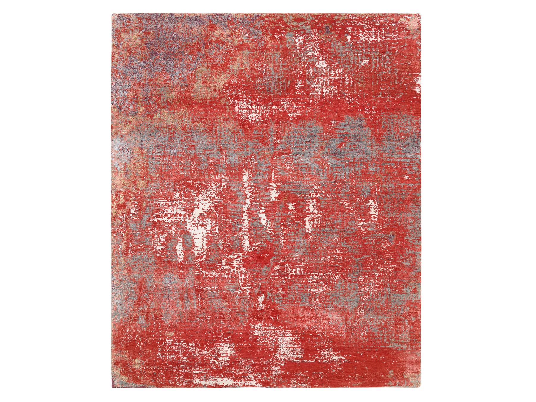 Modern / Contemporary hand-knotted wool/silk rug in Red, 8' x 10' — SKU O063671