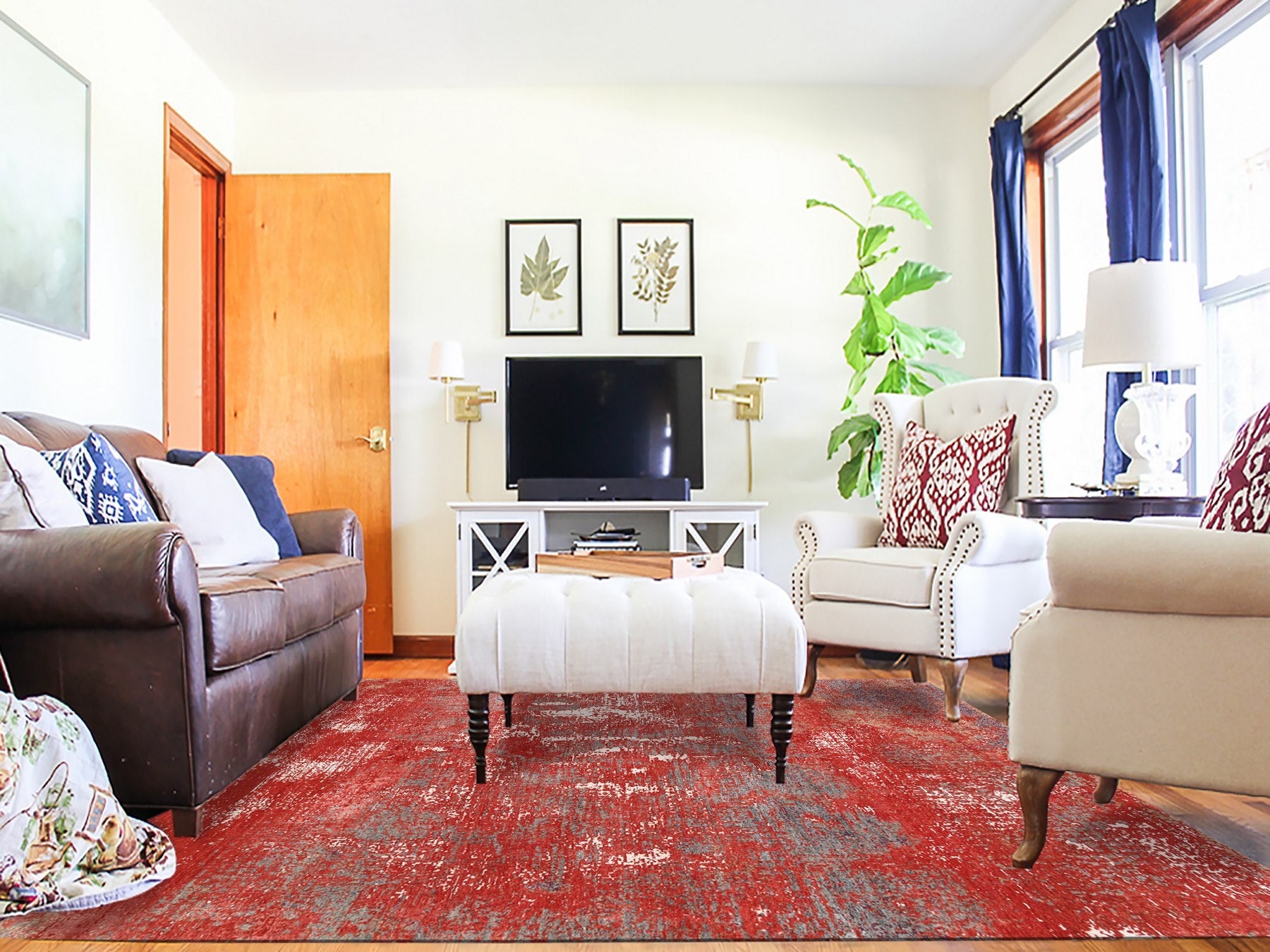 Modern / Contemporary hand-knotted wool/silk rug in Red, 8' x 10' — SKU O063671 (view 2)