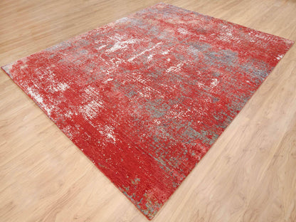 Red 8'0" x 10'0" Modern / Contemporary Hand knotted Wool/Silk Rug - Sku: O063671