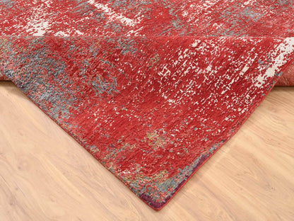 Red 8'0" x 10'0" Modern / Contemporary Hand knotted Wool/Silk Rug - Sku: O063671