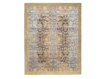 Sarouk Transitional hand-knotted wool/silk rug in Brown, 8' x 9'10" — SKU O063678