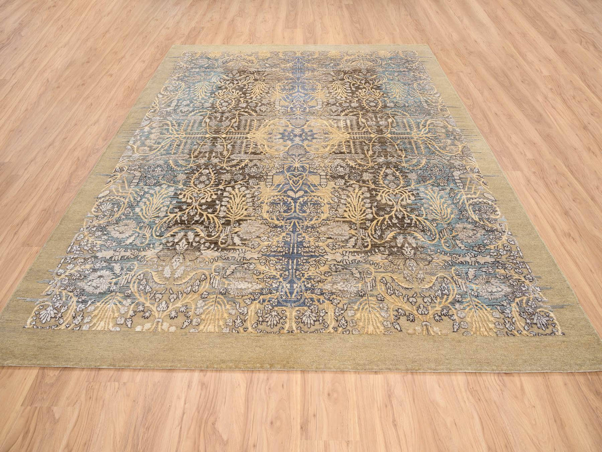 Sarouk Transitional hand-knotted wool/silk rug in Brown, 8' x 9'10" — SKU O063678 (view 3)