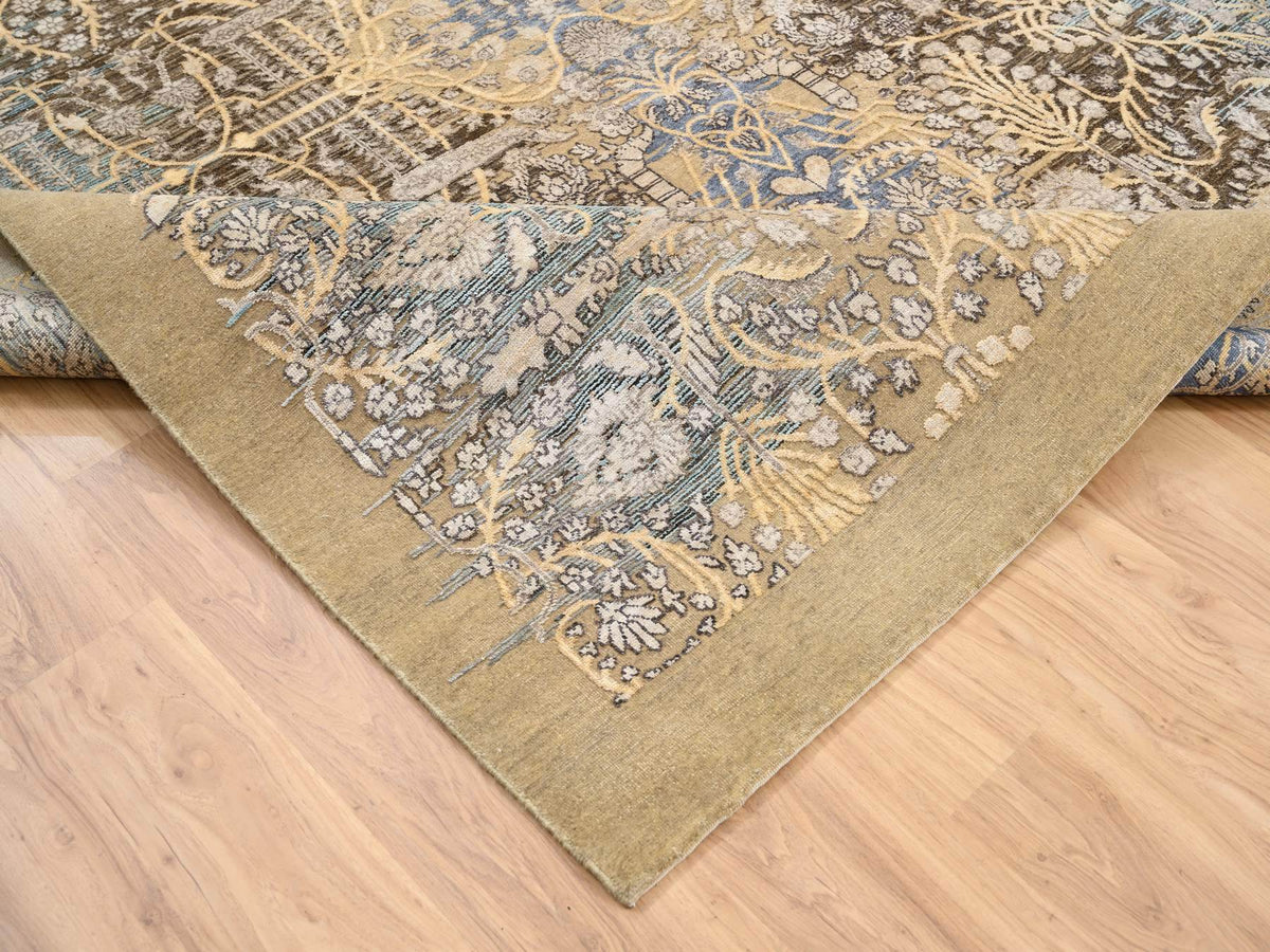 Sarouk Transitional hand-knotted wool/silk rug in Brown, 8' x 9'10" — SKU O063678 (view 7)