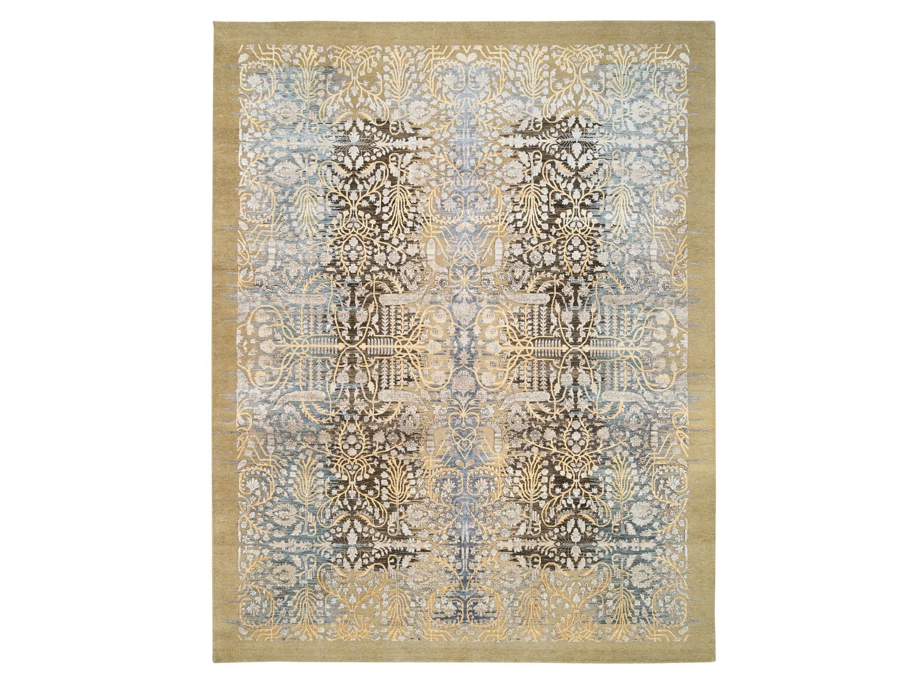 Sarouk Transitional hand-knotted wool/silk rug in Brown, 9'2" x 12' — SKU O063680