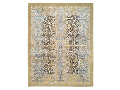 Sarouk Transitional hand-knotted wool/silk rug in Brown, 9'2" x 12' — SKU O063680
