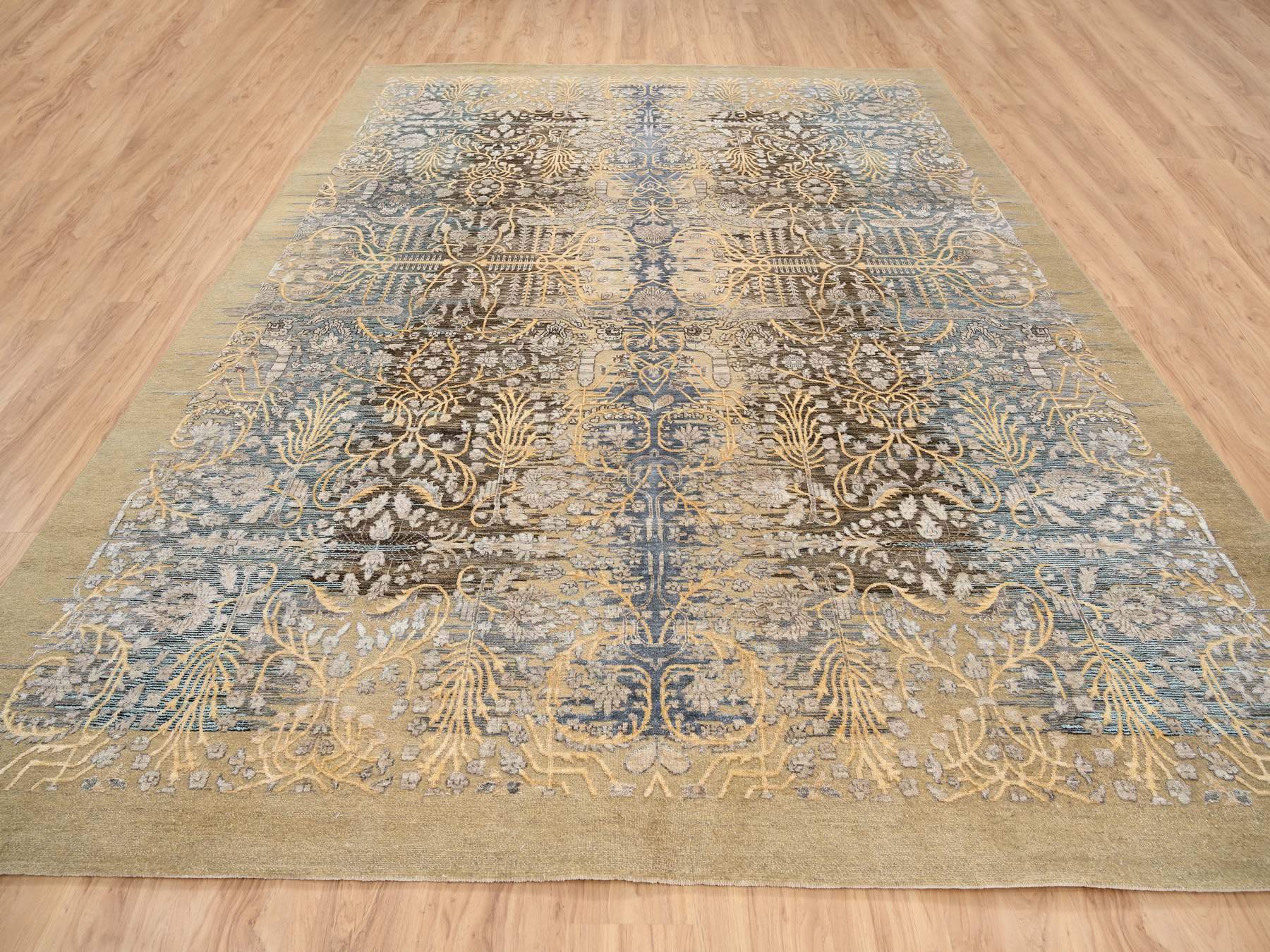 Sarouk Transitional hand-knotted wool/silk rug in Brown, 9'2" x 12' — SKU O063680 (view 2)