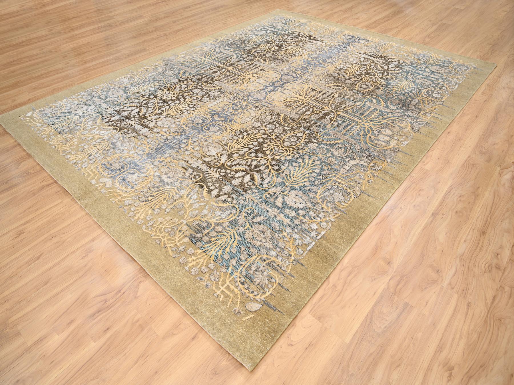 Sarouk Transitional hand-knotted wool/silk rug in Brown, 9'2" x 12' — SKU O063680 (view 3)