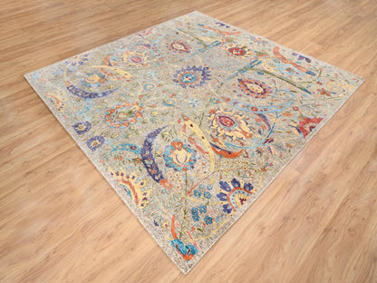 Ivory 8'0" x 8'0" Transitional Hand knotted Wool/Silk Rug - Sku: O063683