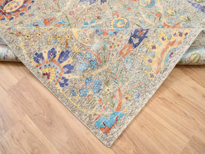 Ivory 8'0" x 8'0" Transitional Hand knotted Wool/Silk Rug - Sku: O063683